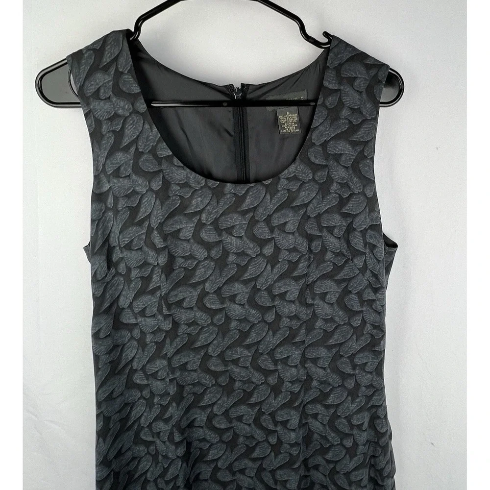 Banana Republic Sz 8 Gray 100% Silk Leaf Maxi Sheath Dress Sleeveless Back Slit - Picture 5 of 12